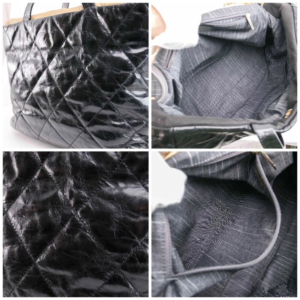Authentic Chanel Black/Beige Quilted Glazed Leather Portobello Tote - Picture 3 of 15